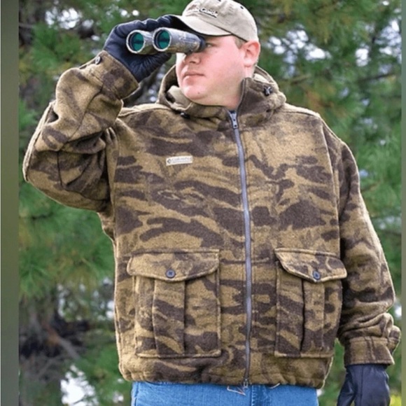 Columbia Gallatin Mens Wool Blend Camo Jacket XXL Hooded Hunting Y2K Heavyweight - Picture 1 of 16